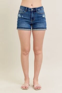 'Judy Blue Jeans' Women's Mid Rise Distressed Dad Shorts - Dark Blue