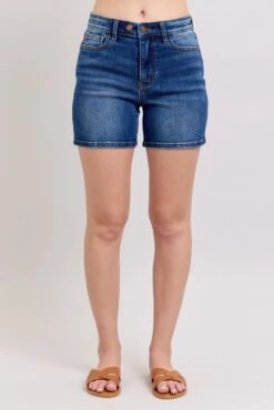'Judy Blue Jeans' Women's Mid Length Jean Shorts - Dark Blue (Plus Size)