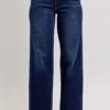 'Judy Blue Jeans' Women's High Waisted Double Button Wide Leg Jeans - Dark Blue