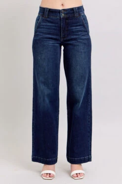 'Judy Blue Jeans' Women's High Waisted Double Button Wide Leg Jeans - Dark Blue