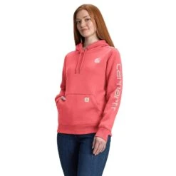 'Carhartt' Women's Clarksburg Sleeve Logo Hoodie - Pink Salmon Heather
