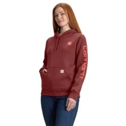 'Carhartt' Women's Clarksburg Sleeve Logo Hoodie - Barnwood