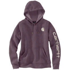 'Carhartt' Women's Clarksburg Sleeve Logo Hoodie - Blackberry Heather -Travs Outfitter Store 102791 V27 WS22 e V2
