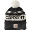 'Carhartt' Adult Knit Pom Pom Cuffed Logo Beanie - Black / White