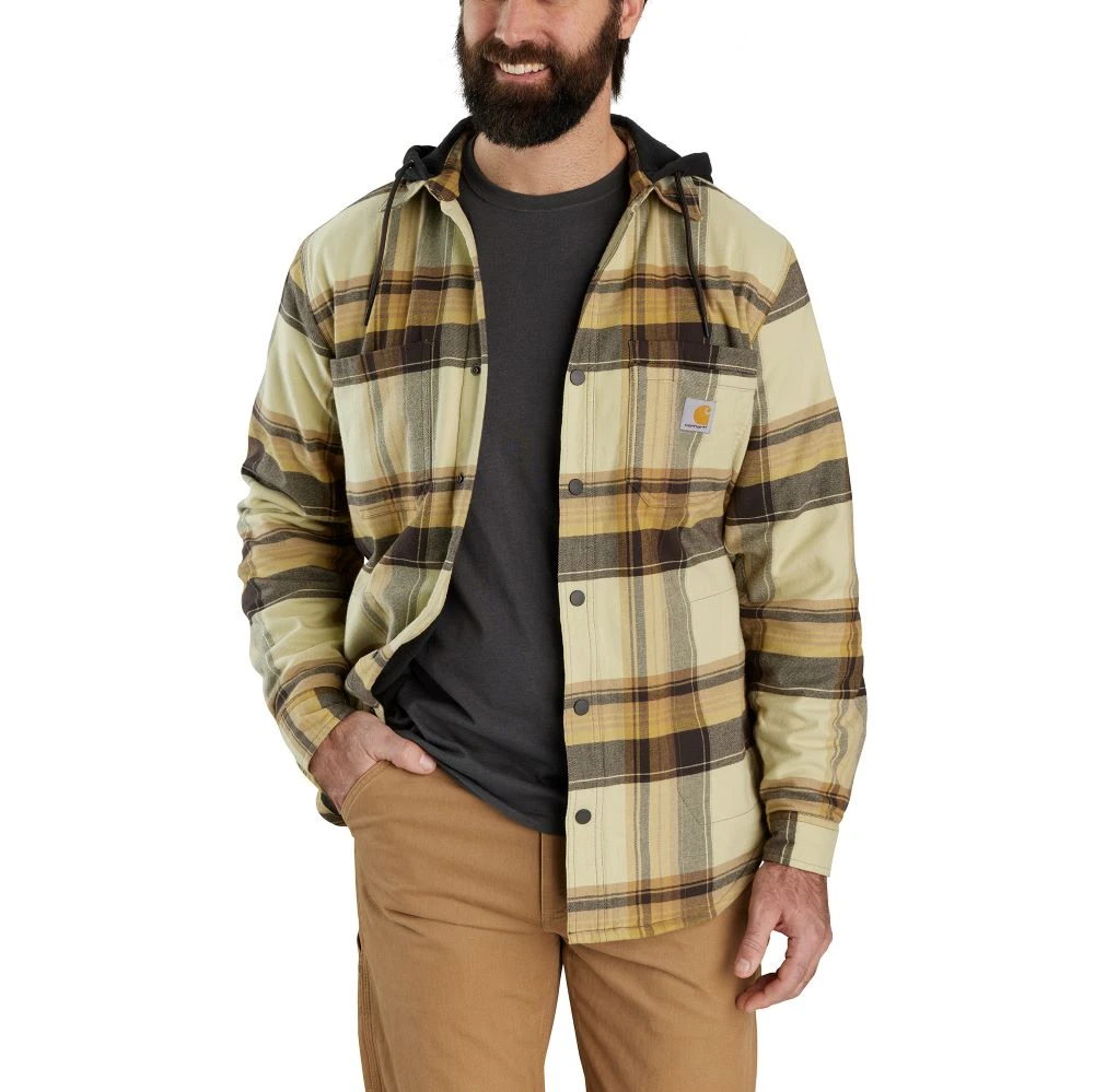'Carhartt' Men's Rugged Flex® Flannel Fleece Lined Hooded Shirt Jac - Dark Brown 1 'Carhartt' Men's Rugged Flex® Flannel Fleece Lined Hooded Shirt Jac - Dark Brown