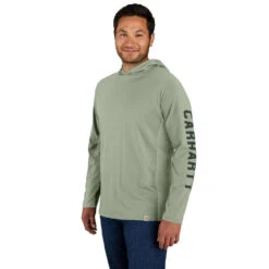 'Carhartt' Men's Force Relax Fit Graphic Long Sleeve Hooded T-Shirt - Sage