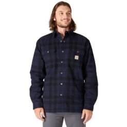 'Carhartt' Men's Relaxed Fit Flannel Sherpa Lined Shirt Jacket - Navy
