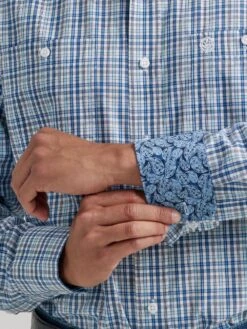 'Wrangler' Men's George Strait™ Plaid Button Down - Blue Small Plaid -Travs Outfitter Store 112338108 BD02 RGBD PRD