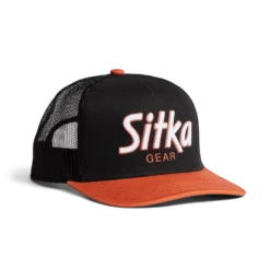 'Sitka' Men's 90s Script Hi Pro Trucker Cap - Black / Orange