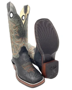 'Hondo Boots' Men's 14" Nubuck Bullhide Western Square Toe - Black -Travs Outfitter Store 225068945