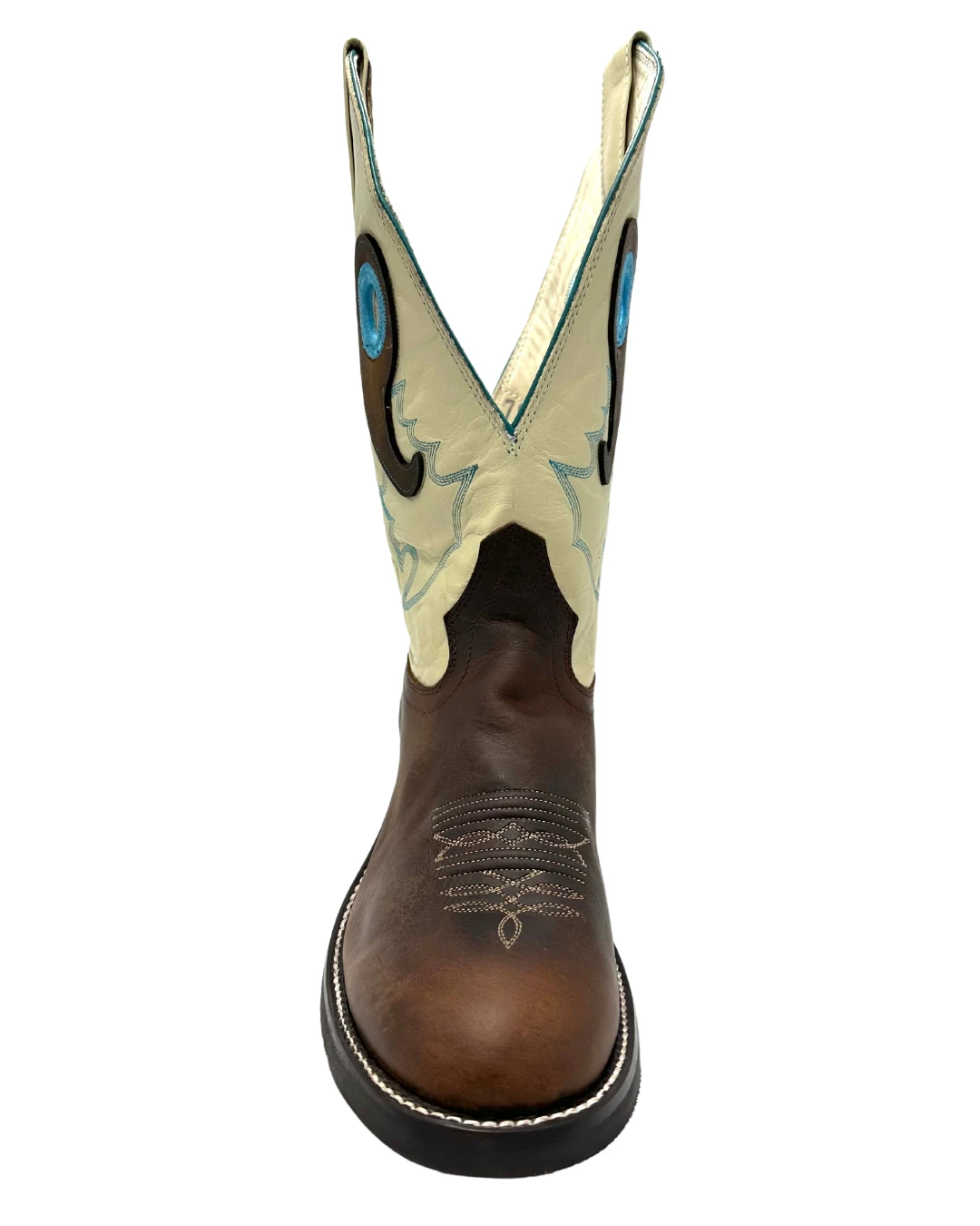 'Hondo Boots' Men's 12" Waxy Cowhide Western Round Toe - Brown Waxy / Bone 5 'Hondo Boots' Men's 12" Waxy Cowhide Western Round Toe - Brown Waxy / Bone - Image 5