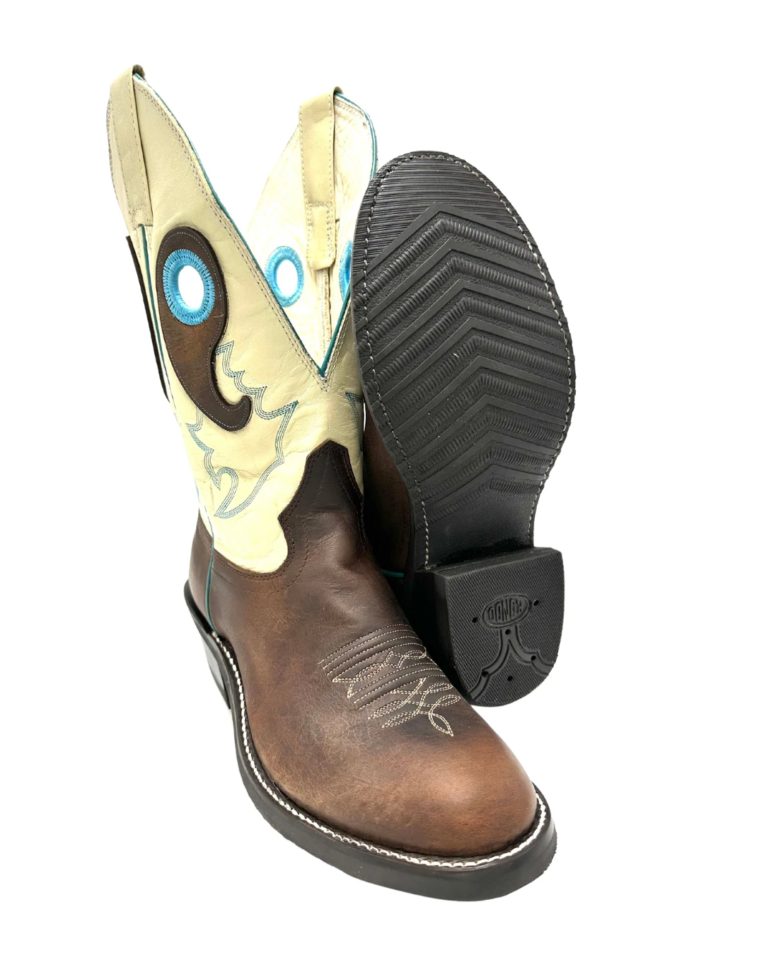 'Hondo Boots' Men's 12" Waxy Cowhide Western Round Toe - Brown Waxy / Bone 4 'Hondo Boots' Men's 12" Waxy Cowhide Western Round Toe - Brown Waxy / Bone - Image 4