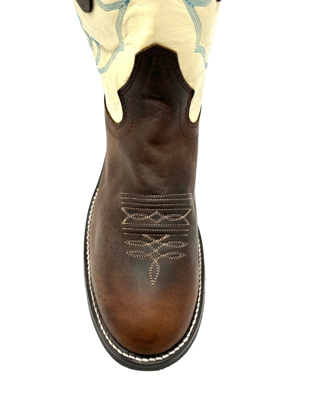 'Hondo Boots' Men's 12" Waxy Cowhide Western Round Toe - Brown Waxy / Bone 2 'Hondo Boots' Men's 12" Waxy Cowhide Western Round Toe - Brown Waxy / Bone - Image 2