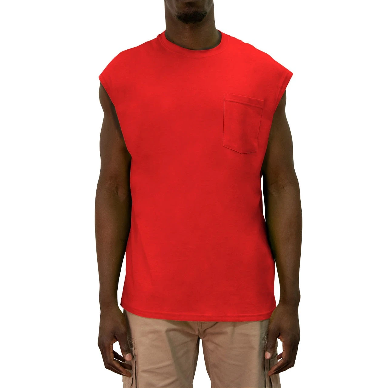 'KEY' Men's Blended Sleeveless Pocket Tee - Red 1 'KEY' Men's Blended Sleeveless Pocket Tee - Red