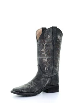 'Corral' Women's 12" Embroidered Western - Black / Sand -Travs Outfitter Store 5356 1