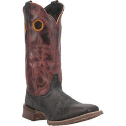 'Laredo' Men's Isaac Western Square Toe - Black / Distressed Maroon -Travs Outfitter Store 7965 1