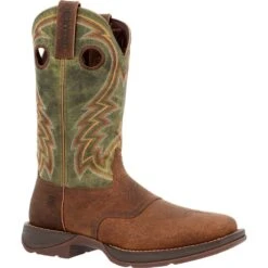 'Durango' Men's 12" Rebel Western Square Toe - Dark Chestnut / Hunter Green -Travs Outfitter Store DDB0390
