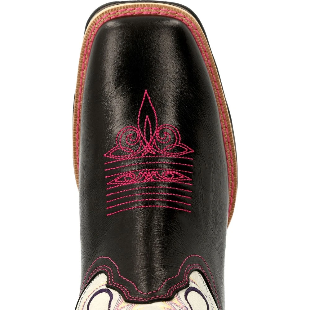 'Durango' Women's 10" Lady Rebel Western Square Toe - Raven Black / White 2 'Durango' Women's 10" Lady Rebel Western Square Toe - Raven Black / White - Image 2