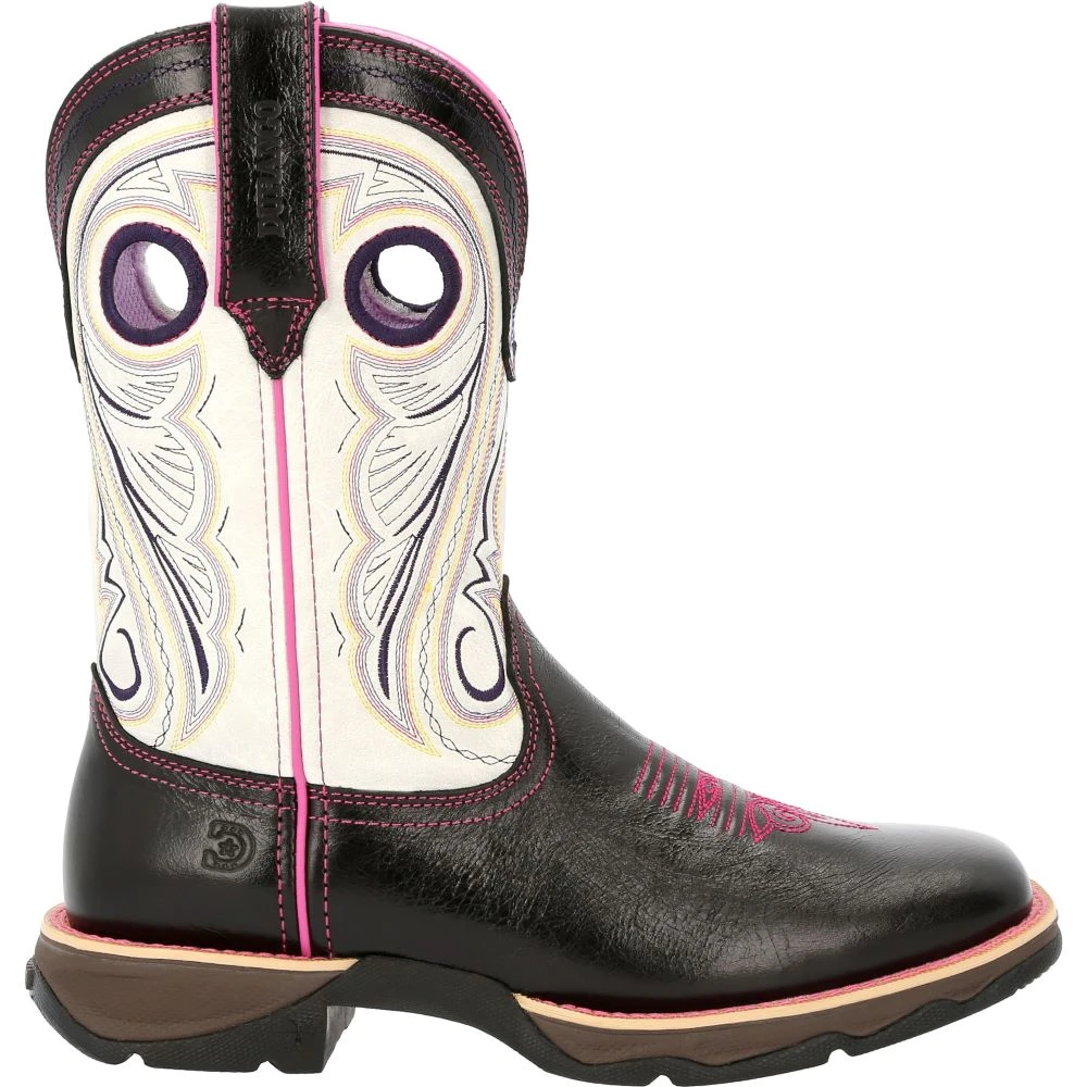 'Durango' Women's 10" Lady Rebel Western Square Toe - Raven Black / White 1 'Durango' Women's 10" Lady Rebel Western Square Toe - Raven Black / White