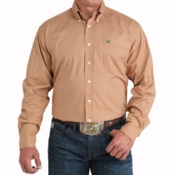 'Cinch' Men's Printed Long Sleeve Shirt - Brown