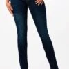 'Grace In LA' Women's Basic 5 Pocket Soft Denim Mid Rise Skinny Jeans - Dark Blue