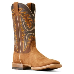 'Ariat' Men's Brushrider Western Square Toe - Suntan Roughout / Rusty Brown -Travs Outfitter Store F23 MNS WEST 10046853 medial
