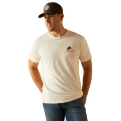 'Ariat' Men's Bronco Flag T-Shirt - Off White -Travs Outfitter Store F23 MNS WEST 10047898 front