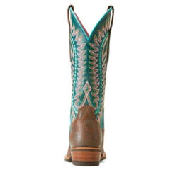 'Ariat' Women's Derby Monroe Western Narrow Cutter Toe - Shore Tan / Turquoise Nights -Travs Outfitter Store F23 WMS WEST 10047048 heel
