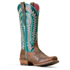 'Ariat' Women's Derby Monroe Western Narrow Cutter Toe - Shore Tan / Turquoise Nights -Travs Outfitter Store F23 WMS WEST 10047048 medial