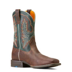'Ariat' Youth Wilder Western Square Toe - Hat Box Brown / Deepest Teal (1Y - 6Y) -Travs Outfitter Store F23 YTH WEST 10047010 medial