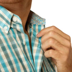 'Ariat' Men's Wrinkle Free Gordie Fitted Shirt - Teal -Travs Outfitter Store F24 MNS WEST 10052380 detail01