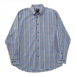 'FX Fusion' Men's Wrinkle Free Twill Checkered Long Sleeve - Brown / Blue