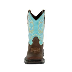 'Georgia Boot' Children's 8" Carbo-Tec Western Square Toe - Brown / Turquoise (Sizes 8.5C-3Y) -Travs Outfitter Store GB00410Y front