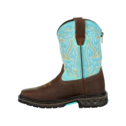 'Georgia Boot' Children's 8" Carbo-Tec Western Square Toe - Brown / Turquoise (Sizes 8.5C-3Y) -Travs Outfitter Store GB00410Y instep profile