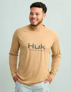 'Huk' Men's Pursuit Long Sleeve Heather - Sand Piper Heather