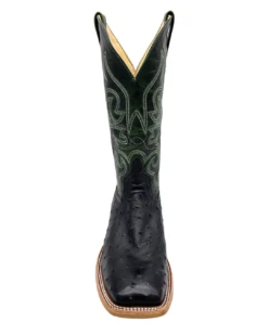 'Anderson Bean' Men's 13" HorsePower Top Hand Full Quill Ostrich Boot - Black / Emerald Explosion -Travs Outfitter Store HP80043