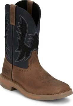 'Justin' Men's 11" Stampede Bolt Western Square Toe - Peanut Tan / Navy 12 'Justin' Men's 11" Stampede Bolt Western Square Toe - Peanut Tan / Navy -Travs Outfitter Store JST 001 SE4114