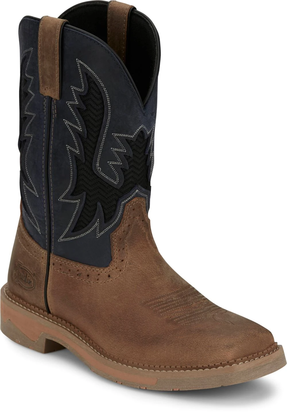 'Justin' Men's 11" Stampede Bolt Western Square Toe - Peanut Tan / Navy 6 'Justin' Men's 11" Stampede Bolt Western Square Toe - Peanut Tan / Navy - Image 6