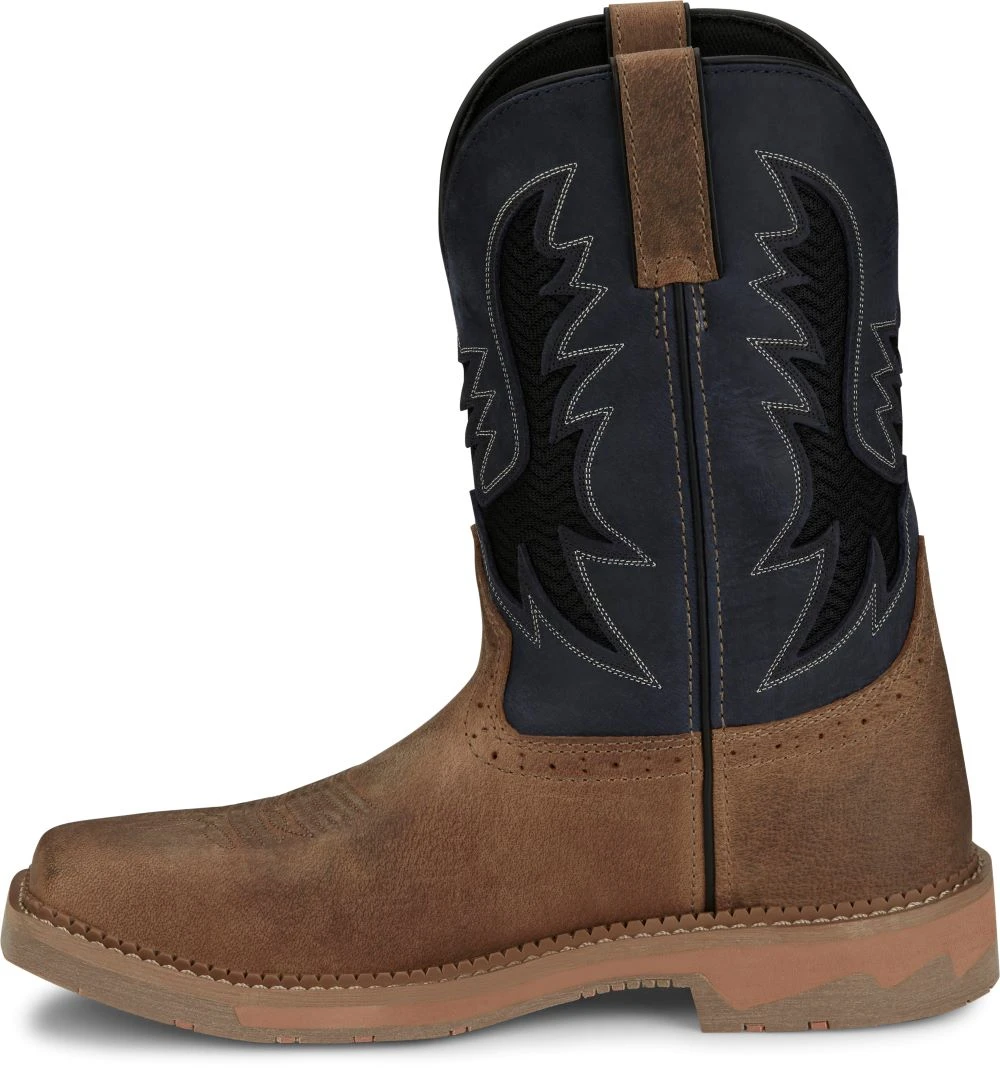 'Justin' Men's 11" Stampede Bolt Western Square Toe - Peanut Tan / Navy 7 'Justin' Men's 11" Stampede Bolt Western Square Toe - Peanut Tan / Navy - Image 7