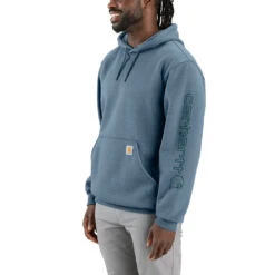 'Carhartt' Men's Midweight Sleeve Logo Hoodie - Thundercloud Heather -Travs Outfitter Store K288 HH5 AVL MF24 b