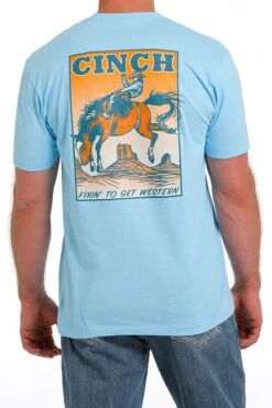 'Cinch' Men's Screen Print T-Shirt - Heather Light Blue