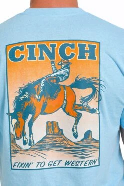 'Cinch' Men's Screen Print T-Shirt - Heather Light Blue -Travs Outfitter Store MTT1690577 3