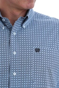 'Cinch' Men's Western Dot Print Button Down - Blue / White -Travs Outfitter Store MTW1105090 4