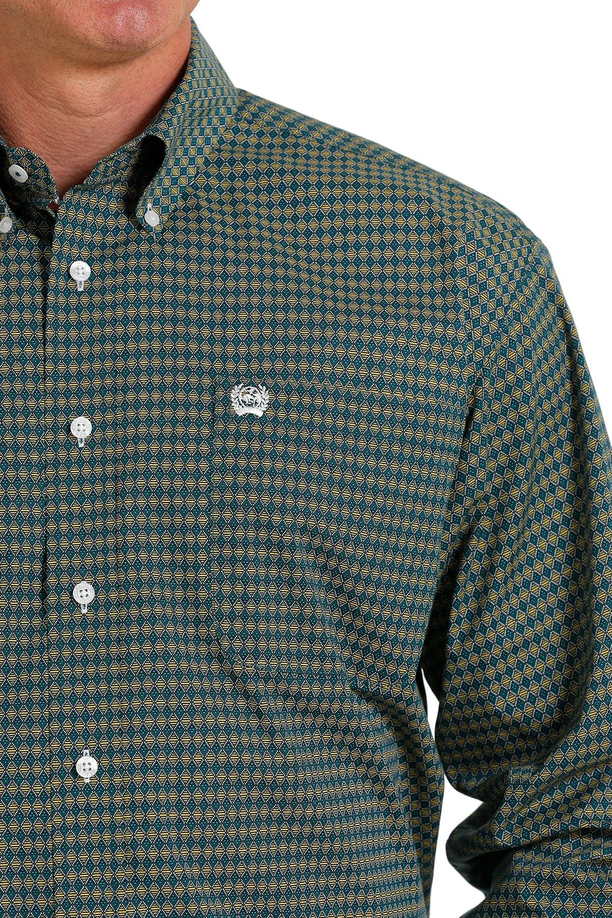 'Cinch' Men's Diamond Print Classic Fit Button Down - Gold / Green 2 'Cinch' Men's Diamond Print Classic Fit Button Down - Gold / Green - Image 2