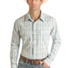 'Panhandle' Men's Western Plaid Button Down - Bright Turquoise