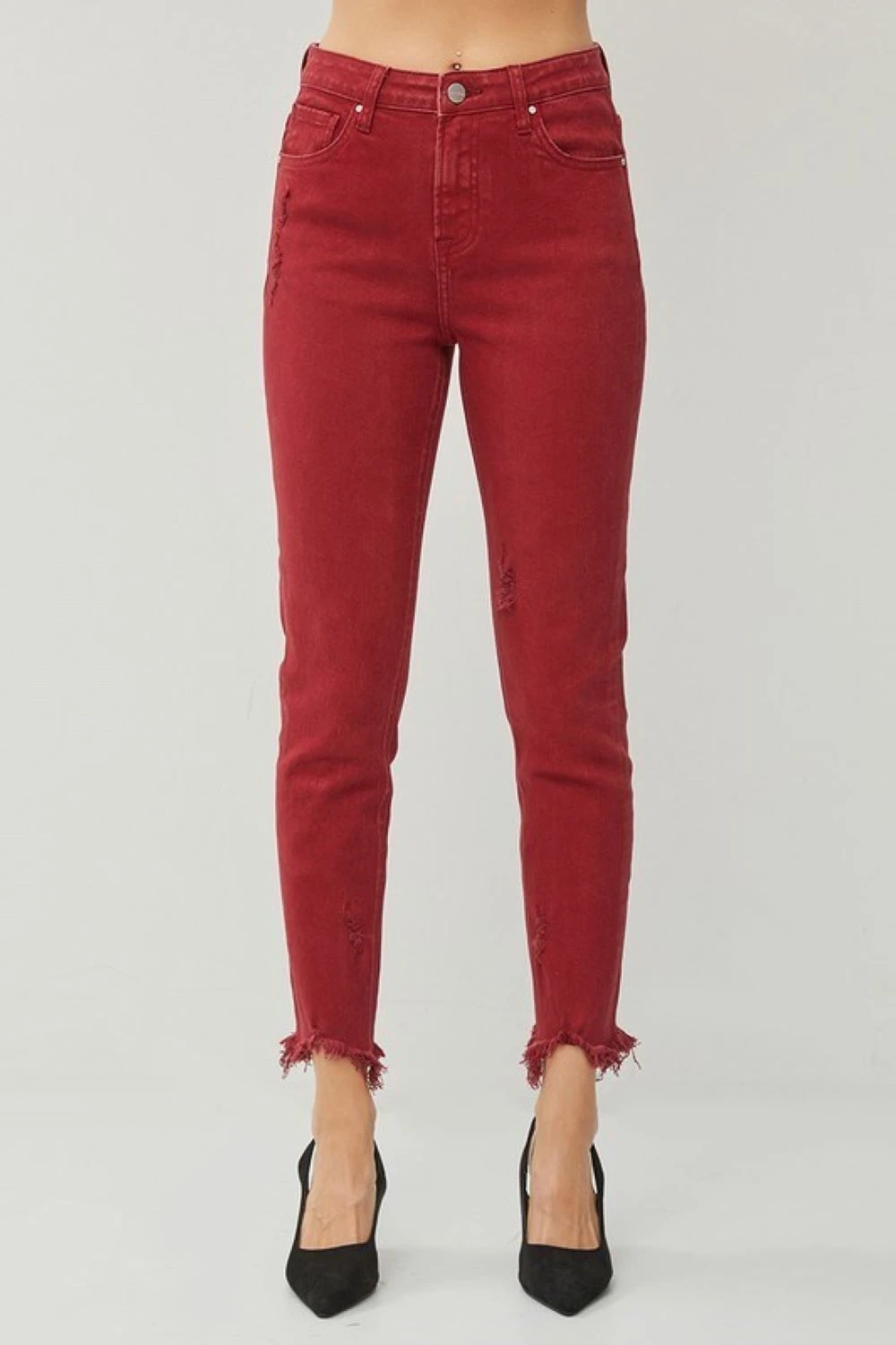 'Risen' Women's High Rise Crop Skinny Jeans - Wine 1 'Risen' Women's High Rise Crop Skinny Jeans - Wine