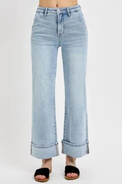 'Risen' Women's High Rise Wide Ankle Jeans - Light Blue