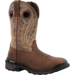'Rocky' Men's 11" Ram's Horn EH Western Square Toe - Western Dark Brown -Travs Outfitter Store RKW0393