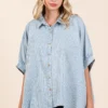 'Mittoshop' Women's Striped Chambray Blouse - Powder Blue