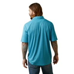 'Ariat' Men's All Over Print Polo - Peacock Blue -Travs Outfitter Store S23 MNS WEST 10043337 back